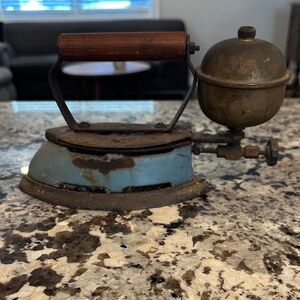 Vintage Coleman Model 4A gasoline iron in “Cool Blue” enamel